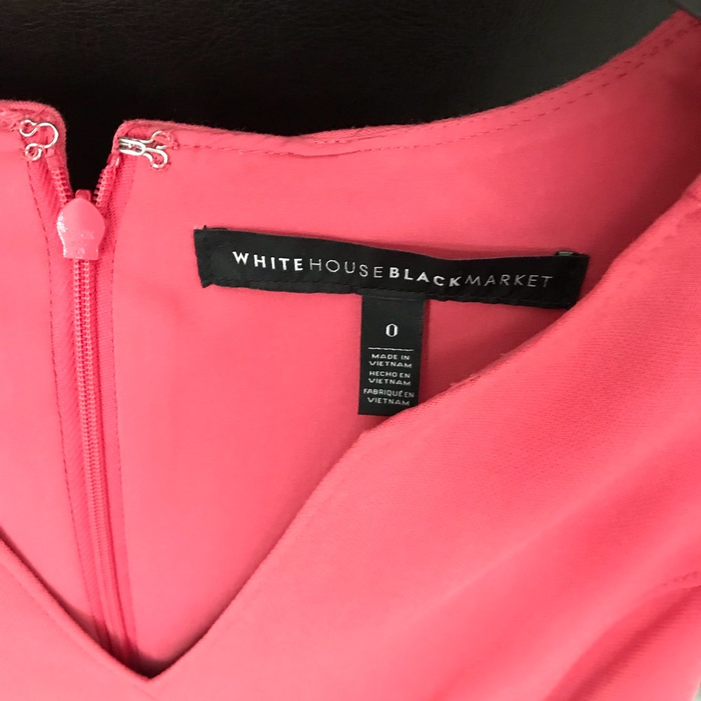 White House Black Market Coral Pink Fit-and-Flare Belted Dress - Picture 4 of 5